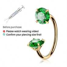 20G/18G 马蹄形鼻环（球形扣），内螺纹宝石，耳软骨穿刺饰品，附带取下工具 - 金色環+抓取具 - 查看 16