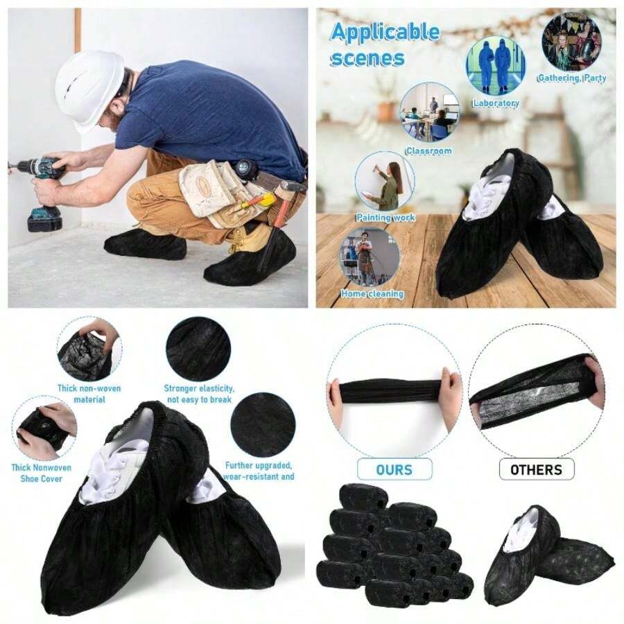 Fundas desechables para zapatos, paquete de 200 pares impermeables, fundas de zapatos negras ms gruesas, antideslizantes, para zapatos, hogar, pisos, alfombras interiores - inicial - Ver 1