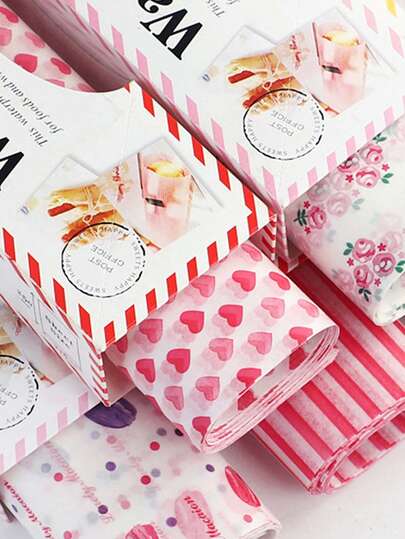 50pcs Grease-Proof Paper, Baking Paper, Suitable For Sandwiches, Burgers, Packaging, Baking Tools, Heart & Rose Shaped Packaging Paper For Valentine's Day, Valentine's Day Party, Home Decor, Home Gifts