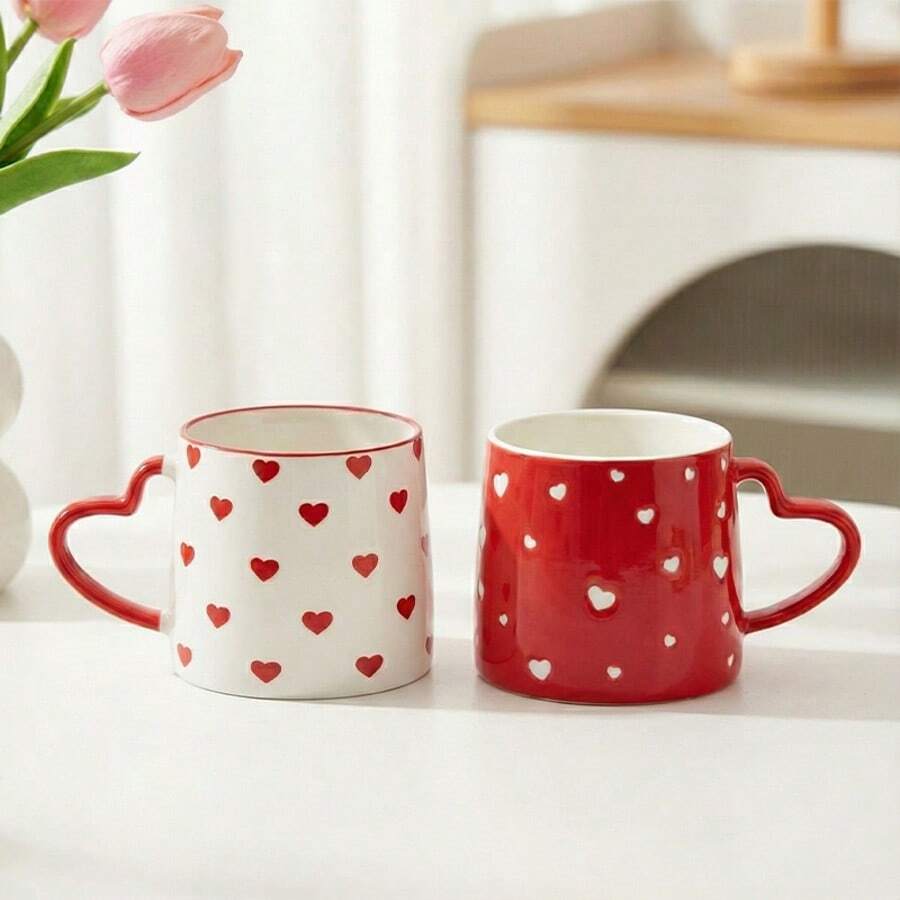 Cốc sứ hình trái tim lớn 13.5oz, cốc cà phê khắc - Cốc cà phê sứ lãng mạn, 400ml, đồ uống ngày lễ, quà sinh nhật cho bạn trai, bạn gái, các cặp đôi - Cốc cà phê sứ hình trái tim, cốc cà phê dễ thương, thích hợp cho đồ uống nóng và lạnh, an toàn khi dùng trong máy rửa chén và lò vi sóng, quà tặng cho người đặc biệt - Ngày của Mẹ, Ngày Valentine, Giáng sinh, quà sinh nhật - Lý tưởng cho người yêu thích cà phê espresso và trà. - Nhiều màu - Xem 1