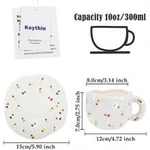 Ceramic Coffee Mug With Saucer Set, Cute Creative Cup Unique Irregular Design For Office And Home, Dishwasher And Microwave , 10 Oz/300 Ml For Latte Tea Milk (Red Heart) - Colorful Tulips - 查看 2