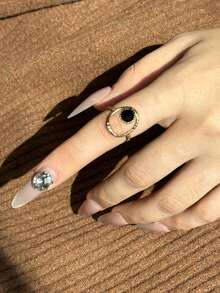 Vintage Luxury Elegant Black Drip Oil Pearl Metal Stainless Steel Flower Ring, Daily Fashion Ring, Suitable As Gift For Friends And Family - Multicolor - View 13