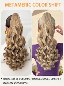 22-Inch Long Golden Wavy Curly Synthetic Ponytail Hair Extensions, Heat Resistant Fiber, Suitable For Women And Girls Daily Wear - Gold - View 6