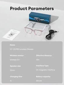 HYUNDAI HY-C8 AI Smart Glasses Bluetooth Earphones, Smart Translator For Cross-Language Communication, Voice Assistant, Real-Time Translation, Meeting Recording, Long Battery Life, Low Latency, Music, Call, Office, Business, Travel, Fashion Wireless Glasses Earphones Compatible With Smartphones - White - View 11