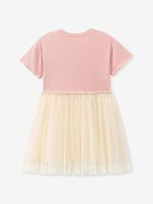 Đầm dài tay bằng vải lưới phối màu tương phản, chất liệu mềm mại, thêu hình thiên nga dễ thương dành cho bé gái. - Hồng - Xem 3