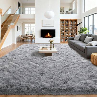 Ivory Fluffy Shag Rug For Bedroom, Soft Plush Shaggy Area Rug For Living Room, Modern Cozy Carpet, Non-Slip Backing, Bonus 4 Rug Grippers Included, Dorm Home Decor, Sizes 4x6 5x7 6x9 8x10 9x12,Light Gray Rug