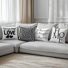 4pcs Minimalist Black & White Geometric Love Home Pillow Covers, Single-Sided Soft Peach Velvet Fabric, 45*45CM Cushion Covers For Room Decor, Indoor Sofa Living Room Decoration, Party Decor, Decorative Pillow Gift - Multicolor - View 8