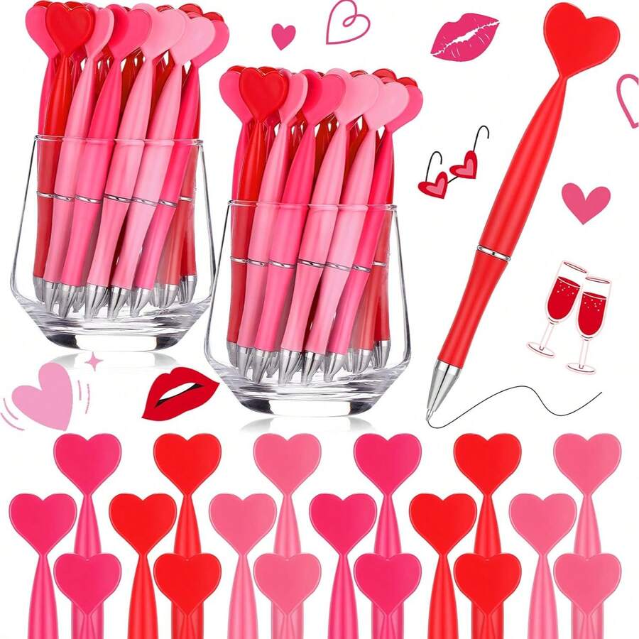 10pcs/Set Valentine's Day Heart-Shaped Ballpoint Pens, Available In Red, Pink, Light Pink, 1.0mm Tip, Black Ink, Retractable, "Love Me Like The First Time", Valentine's Day Gift, Holiday Party Favor, School/Office Supplies - Black - View 1