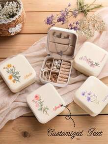Customized Women's Jewelry Box With Personalized Name And Floral Pattern. Fashionable And Unique Leather Jewelry Box, A Thoughtful Holiday Gift. - Multicolor - View 2