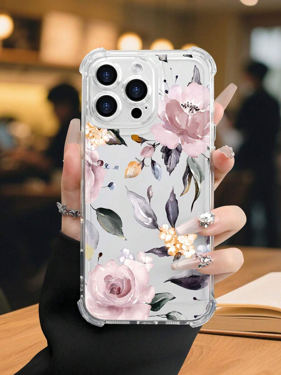 Lujo Ligero Estilo y BellezaFlorales ElegantesFunda de Teléfono Transparente Compatible con 17PROMAX 17PRO 17Air 17 16PROMAX 16PRO 15PROMAX 15PRO y Todos los Modelos Imprescindible para Proteger el Tel - transparente - Ver 1