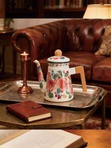 1pc Vintage Enamel Coated Wooden Handle Coffee Pot, Handmade Gooseneck Kettle, Household Tea Pot, Cold Water Pot, Oil Pot, Teapot, Milk Tea Pot, Handmade Coffee Pot, Enamel Coated Water Pot, Heat-Resistant Japanese Style Enamel Tea Pot, Enamel Coffee Pot, Thickened Enamel Oil Pot, Retro Restaurant Tea/Water Pot - Enamel Kettle With Wooden Handle - View 8