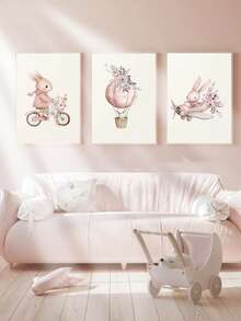 1 pieza Lienzo de arte de pared - Decoración de guardería para niñas, tema adorable de conejo, póster de conejo rosa suave - Arte de pared enmarcado perfecto para la decoración de la habitación de los niños, decoración de la sala de juegos, decoración de la habitación de los niños, decoración de la guardería, decoración de la sala de juegos, decoración de la guardería de niñas, decoración de la habitación de niñas, decoración de la habitación de niños, decoración de la habitación de niños - Multicolor - Ver 1