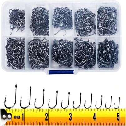 300PCS Small High-Carbon Steel Barbed Fishing Hooks With Holes, 10 Specifications Of Fishing Hooks, Portable Boxed Hooks, Hooks That Can Adapt To Various Fishing Environments