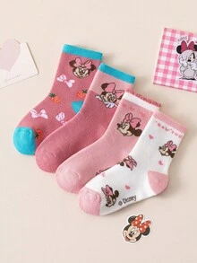 Disney 8/4 双正品儿童袜子，可爱卡通米妮图案，加厚保暖毛巾袜，适合女孩，韩版卡通袜子，适合男孩冬季穿着，透气婴儿及学生袜，地板袜