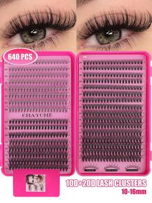 640片簇状假睫毛，单根睫毛，D型卷翘，10-16mm DIY睫毛簇，10D+20D/30D+40D+50D防水假睫毛，超浓密，附赠睫毛胶和镊子，3D俄罗斯浓密睫毛，适合浓妆、日常妆容、角色扮演、全妆及日常佩戴 - 彩色 - 查看 6
