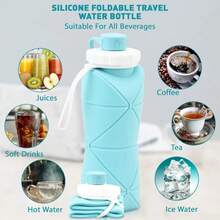 Collapsible Silicone Water Bottle, Portable Foldable Large Capacity Cup For Outdoor Hiking Cycling Travel - 紫色 - 查看 6