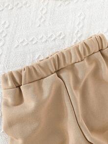 2pcs Baby Boys Casual Dinosaur Embroidery Sweatshirt & Solid Color Sweatpants Set, Autumn - Beige - View 8