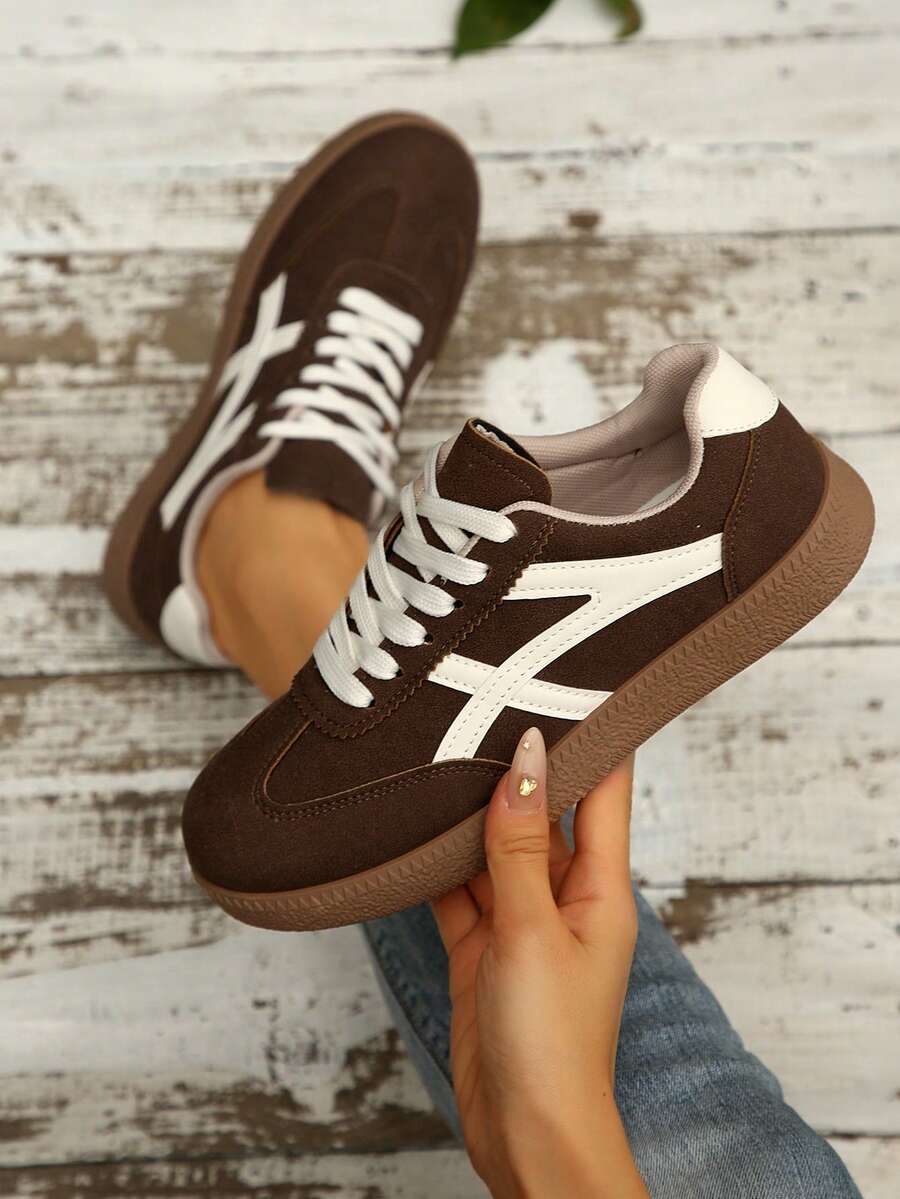 Women's New Casual Lace-Up Sneakers, Fashion Outdoor Street Casual Sports Student Thick Sole Shoes, Suitable For All Seasons - 棕色 - 查看 1