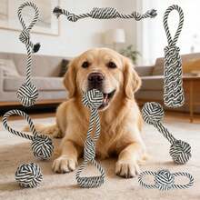 7 Stück strapazierfähiges interaktives Hundeleine Spielzeug, geeignet für Besitzer-Haustier Spielzeit, kaubares verknotetes Design, multifunktionale Innen-/Außen Zahnpflege Kauleine für große, mittlere und kleine Hunde - Verschiedenfarbig - Übersicht 3