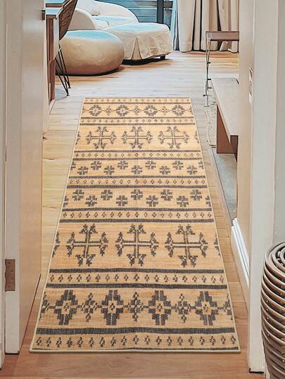 1 件波西米亚风走廊地毯，复古雪尼尔印花柔软地毯，长款厨房地垫，适用于浴室、厨房、玄关、走廊、床边、客厅、卧室，防滑且可水洗