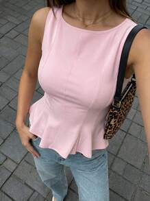 Buzzelle 1pc Solid Color Ruffled Hem Knit Top, Casual Summer Wear Winter - Pink - View 1