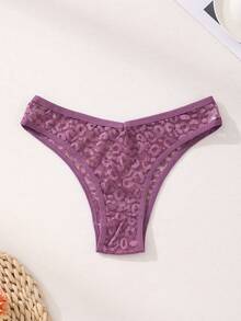 12条/包 女士性感蕾丝镂空比基尼内裤，V腰无缝豹纹浪漫内衣，舒适透气 - 彩色 - 查看 9