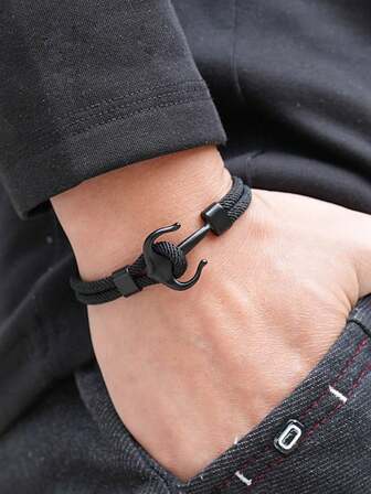 diffone Fashion Handmade Milan Rope Simple Bracelet Black Anchor Personalzied Pirate Bracelet For Men Jewelry