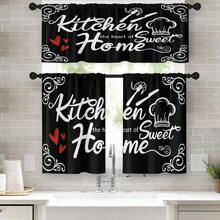 1pc/2pcs Farmhouse Rustic Kitchen Window Curtains Valance, Wooden Vintage Window Valance Curtain With Grey/Teal/Black Kitchen Design Curtains, Polyester Small Cafe Drapes For Festival Holiday Anniversary Gifts Housewarming Gifts, Window Treatment Short Curtain For Living Room Bedroom Bathroom Farmhouse Kitchen Decor, Rod Pocket, Machine Washable - Trang trại đen - Xem 1
