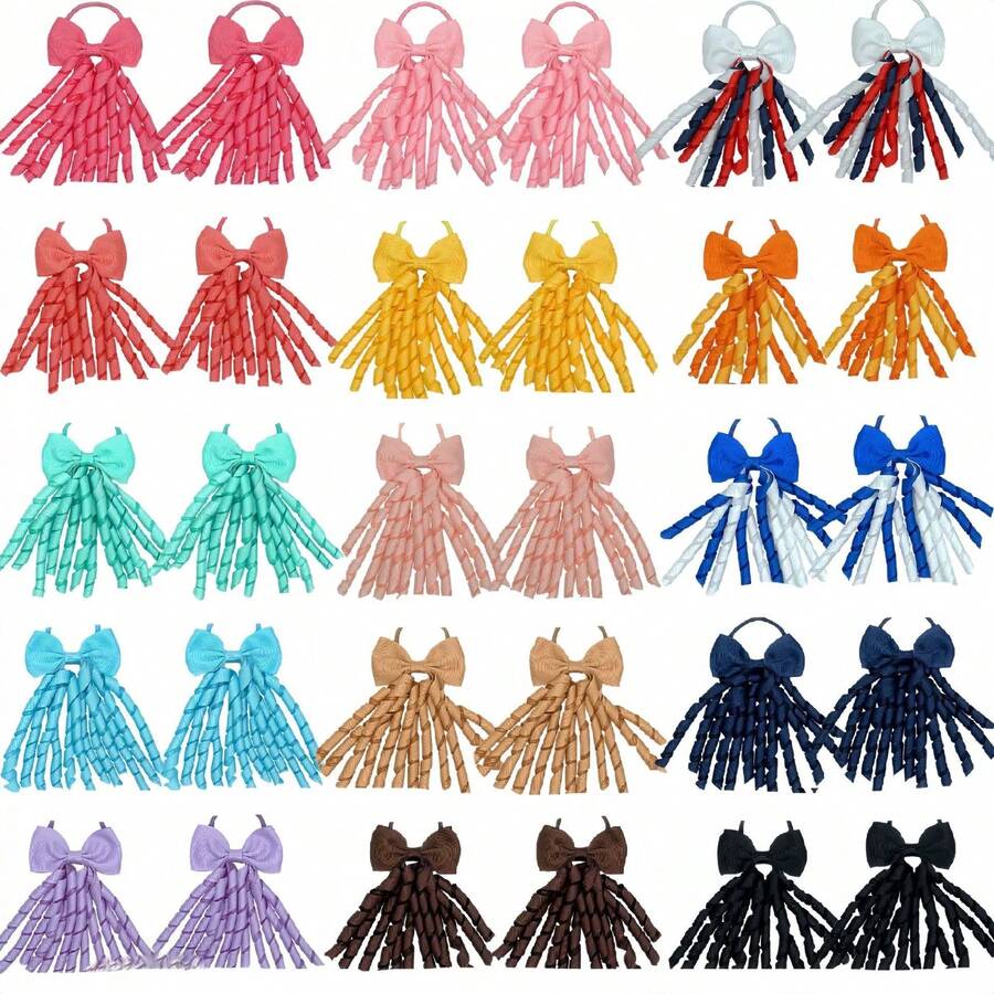 2pcs/Set Retro Bow Scrunchies - Curly Tassel Ribbon Headbands, Fashionable Valentine's Day Gift, Versatile For Date & Commute - Multicolor - View 1
