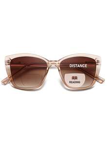 1pcs Ladies' Bifocal Reading Sunglasses, Oversized Cat Eyes, Fashionable Sun Shading Reading Glasses Integrated With Spring Hinged Glasses - 太陽雙光 - 查看 29