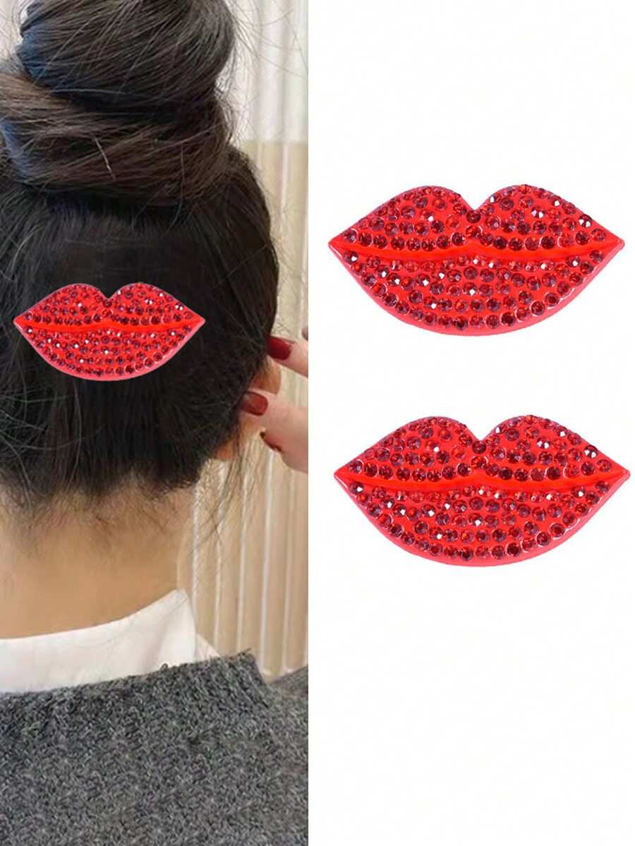 1pc Valentine's Day Red Lip Rhinestone Side Clip, Vintage Lip Clip, Women's Hair Accessory, Elegant Luxury Party Gift, Claw Clips, Hair Slide, Hair Barrettes