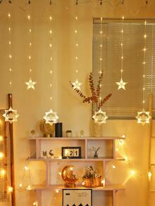 1pc 2.1m82 LED Indoor Home Decor Star Curtain Light String, Battery Powered, Flashing Lights, Bedroom Wall Decor LED Fairy Light String, Suitable For Room Wall Decoration,Wedding Party Holiday Decoration,Outdoor Garden Decor Star Lights,Decorative Light String For Eaves