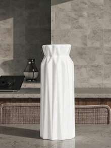 1 件白色塑料花瓶，简约陶瓷外观花瓶，适用于卧室、客厅、阳台装饰、餐桌、电视柜，采用 PP 材料制成，具有防摔设计，适合作为生日或毕业礼物 - 白色 - 查看 13