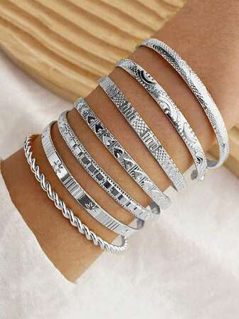 7 ชิ้น สร้อยข้อมือปรับได้สไตล์โบฮีเมียน เชือกถัก, ดาว, จี้รูปหัวใจ ชุดกำไลข้อมือ, เครื่องประดับหรูหราสำหรับผู้หญิง