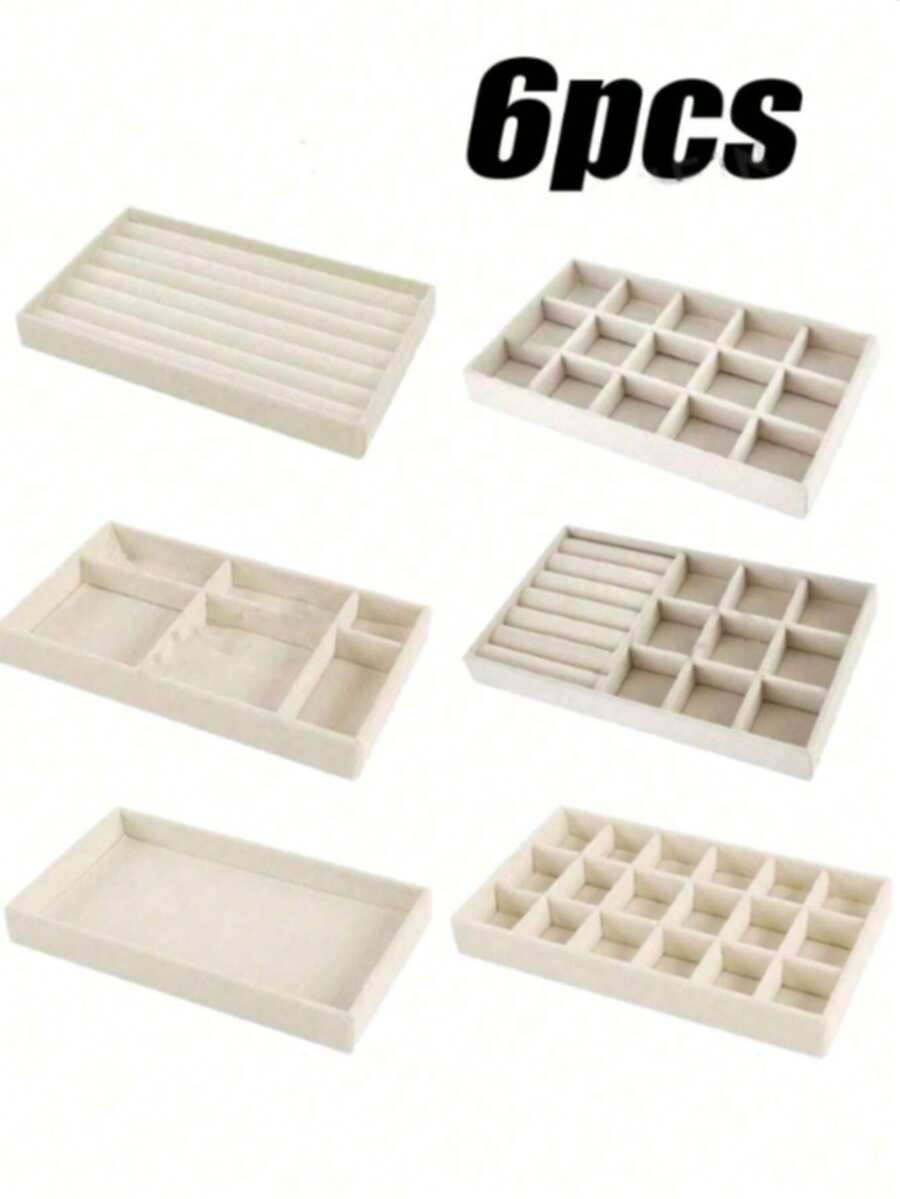 Khay đựng trang sức nhung 6 trong 1, khay sắp xếp đa chức năng, hộp đựng trang sức, hộp đựng trang sức xếp chồng, khay đựng mỹ phẩm có ngăn riêng, khay sắp xếp ngăn kéo, giá trưng bày trang sức cho bông tai, dây chuyền, vòng tay, nhẫn, kẹp tóc, băng đô, quà tặng ngày Valentine, sắp xếp nhà cửa.