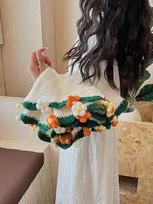 Crochet Flowers Bouquet Blanket, Handmade Rose Blanket, Round Floral Soft And Lightweight Romantic Gifts Shawl For Birthday, Wedding, Home Decor, Bed, Sofa-Finished Product - Multicolor - View 9