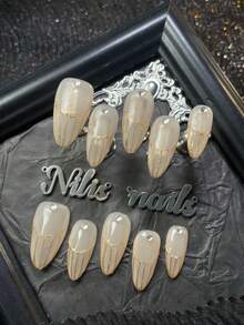 10片杏仁形亚克力美甲套装，杏色甲片，3D彩色钻石美甲配件，手绘几何图案，Y2K风格可佩戴美甲套装，适合女性和女孩在假期、日常、聚会、派对等场合佩戴。套装包含1个迷你指甲锉和1个双面胶标签。 - 杏色 - 查看 3