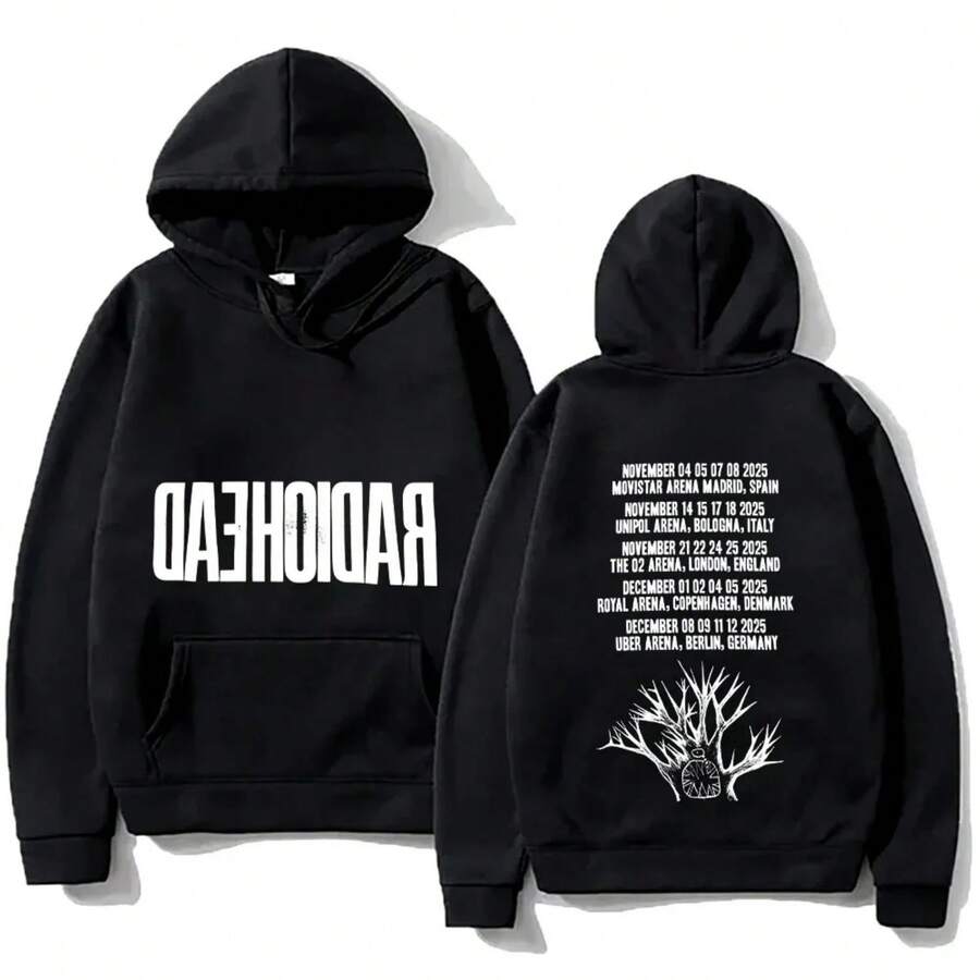 RadioheadS Global Tour Mercah Graphic Print Hoodie Alternative Rock Band Men Women Pullover Streetwea - 黑色 - 查看 1