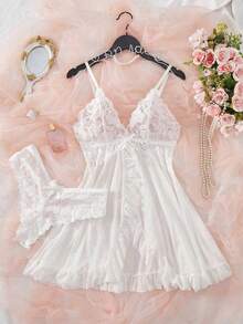 U.S. Shipping Set Women's Lace Lotus Women's Underwear Set Bedroom Bathroom Underwear Party Universal Underwear Set Suitable For Going Out - 白色 - 查看 4