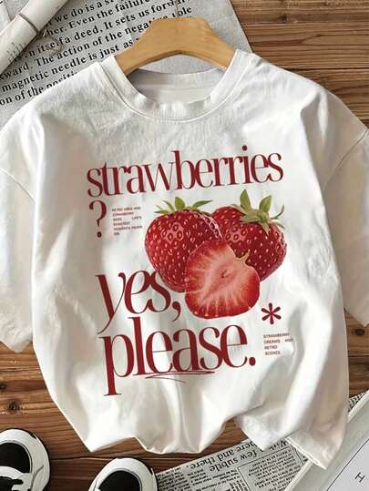 草莓字母印花休闲百搭独特短袖T恤（女款）