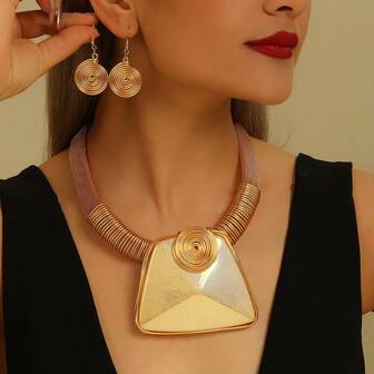 Exaggerated Multi-Layer Resin Pendant, Aluminum Wire Woven Handmade Beaded Necklace, Earrings, Bohemian, Vintage, Elegant For Party, Wedding, Vacation