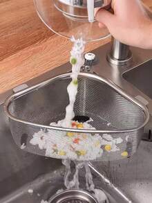 1/2 piezas Estante organizador de fregadero triangular de acero inoxidable, Papelera de cocina de acero inoxidable 201, Estante de almacenamiento montado en la pared para filtrar residuos y desechos de alimentos, Instalación sin perforación