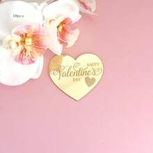 5 piezas/10 piezas/20 piezas Toppers de cupcake en forma de corazón de acrílico dorado con "Feliz Día de San Valentín", adecuados para el Día de San Valentín, fiestas de boda, decoración de pasteles y postres DIY - Multicolor - Ver 13