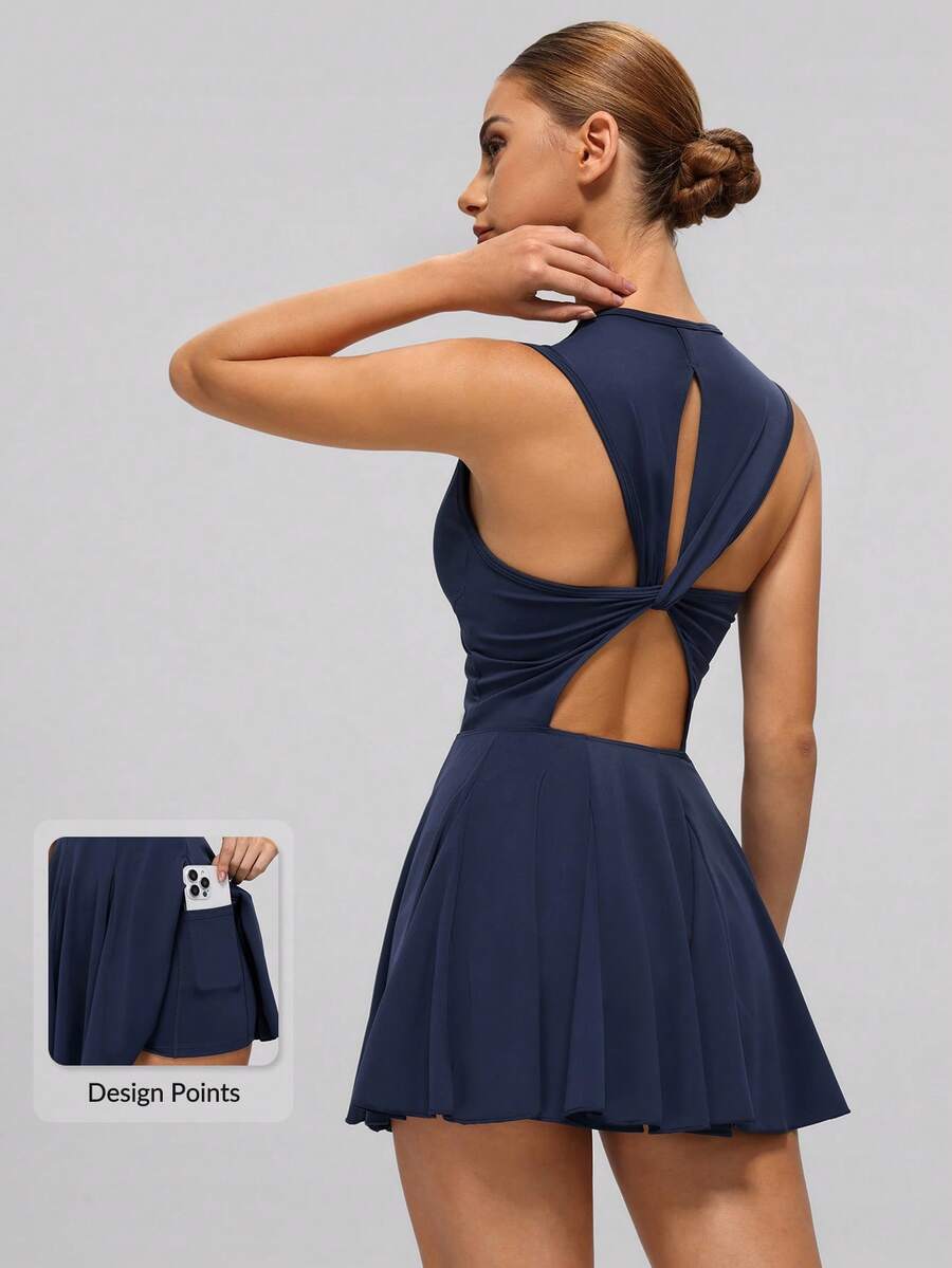 MASKERT Fashionable Women's Dresses, Sportswear, Gym Wear, Yoga Garments, Tennis Shirts, High Elasticity, Skin-Friendly, Comfortable, Breathable, Home & Casual Wear - 藏蓝色 - 查看 1