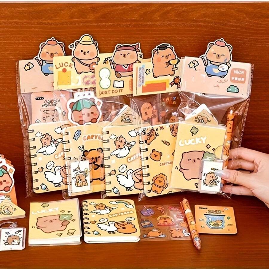 3pcs/Set Capybara Stationery Set, Cute Student Reward Gift Box, High-Quality Water Rat Souvenir, Back To School Small Gift