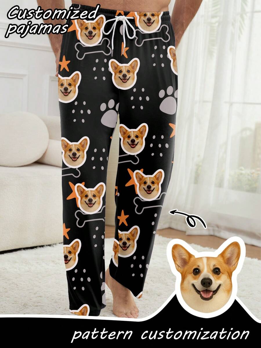Pantalones de pijama personalizados con foto/impresión para hombres, pantalones de pareja/familia con impresión personalizada todo sobre divertido regalo de vacaciones - Multicolor - Ver 1