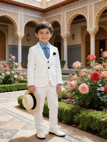 1 conjunto de terno formal para meninos: 1 blazer + 1 calça + 1 gravata, adequado para casamento, apresentação, festa e outras ocasiões formais - Branco - Ver 7