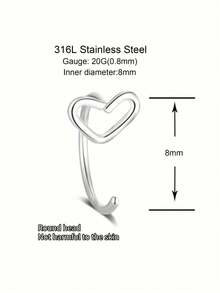 1个/2个/3个装不锈钢黑色心形鼻钉/鼻环，朋克嘻哈风格身体饰品，适合女性和女孩，L型鼻环，适合日常休闲佩戴