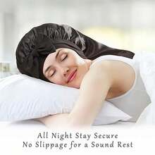 Double Layer Long Satin Bonnet For Sleeping Reversible Silk Bonnet For Long Hair Women Sleeping Cap With Tie Band Comfortable Soft Protect Your Hair 2026 New - 黑色 - 查看 5