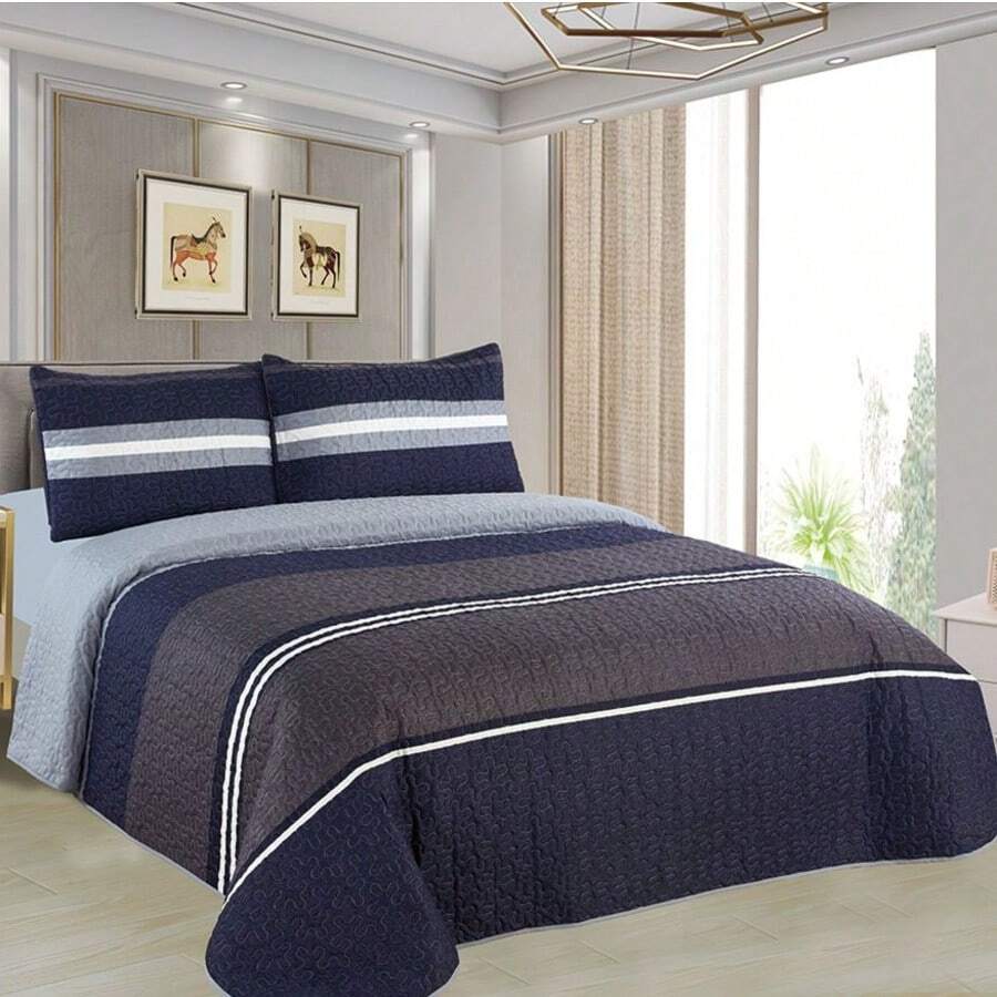 Casaisla Home Collection Juego de Edredón Reversible 4 Piezas con Sábana de Cajón y Fundas de Almohada (Matrimonial y King Size) Seleccione Tamaño y Diseño - azul real - Ver 1